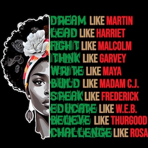 Leaders African Black History Month, Traum wie Martin, Afro Girl, Melanin Queen, Blei wie Harriet Afroamerikaner PNG, PDF, SVG