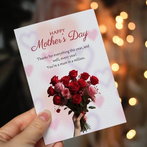 Carte-cadeau à imprimer Joyeuse fête des mères, carte pliable, téléchargement immédiat, carte-cadeau de dernière minute pour la fête des mères, carte-cadeau pour la fête des mères