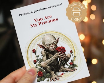 Jij bent mijn dierbare kaart, grappige valentijnskaart, Gollum-valentijnskaart, Gollum, humoristische jubileumkaart, Gollum-illustratie, afdrukbaar