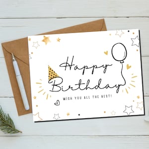 Happy Birthday Printable Card And Envelope / Instant Download PDF / Birthday Card Template / birthday card / greeting card / happy birthday