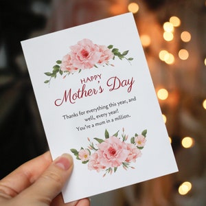 Carte-cadeau à imprimer Joyeuse fête des mères, carte pliable, téléchargement immédiat, carte-cadeau de dernière minute pour la fête des mères, carte-cadeau pour la fête des mères