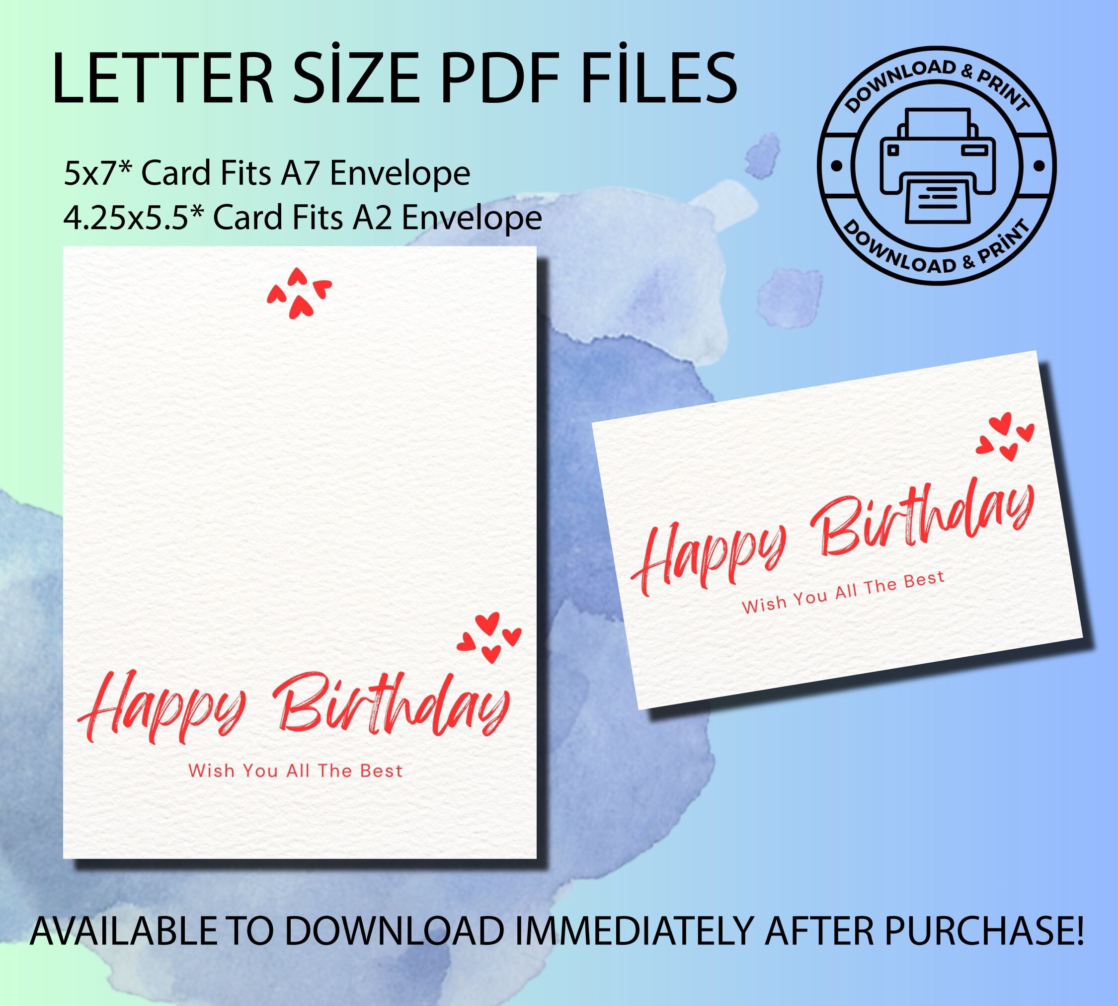 Happy Birthday Printable Card and Envelope / Instant Download PDF ...