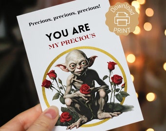 Jij bent mijn dierbare kaart, grappige valentijnskaart, Gollum-valentijnskaart, Gollum, humoristische jubileumkaart, Gollum-illustratie, afdrukbaar