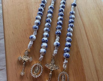 Blue, White and Gold Pocket Rosary: Our Lady of Guadalupe Pendant
