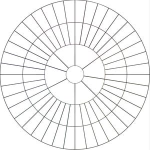 May include: A blank circle divided into 36 sections by lines radiating from the center. The circle is surrounded by a larger circle with 36 sections.