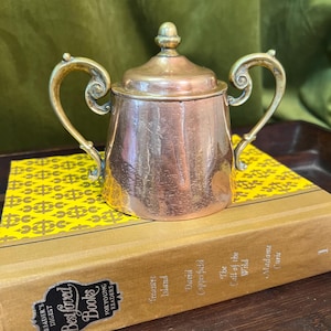 Antique Brass Sugar Bowl with Hinged Lid & Ornate Scroll Handles – Early 20th Century Rare Vintage Lidded Pot