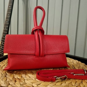 Leather Red Clutch Bag Red Evening Bag Red Party Bag Loop Lock Clutch Bag Red Crossbody Bag With Changeable Strap Gifts for her