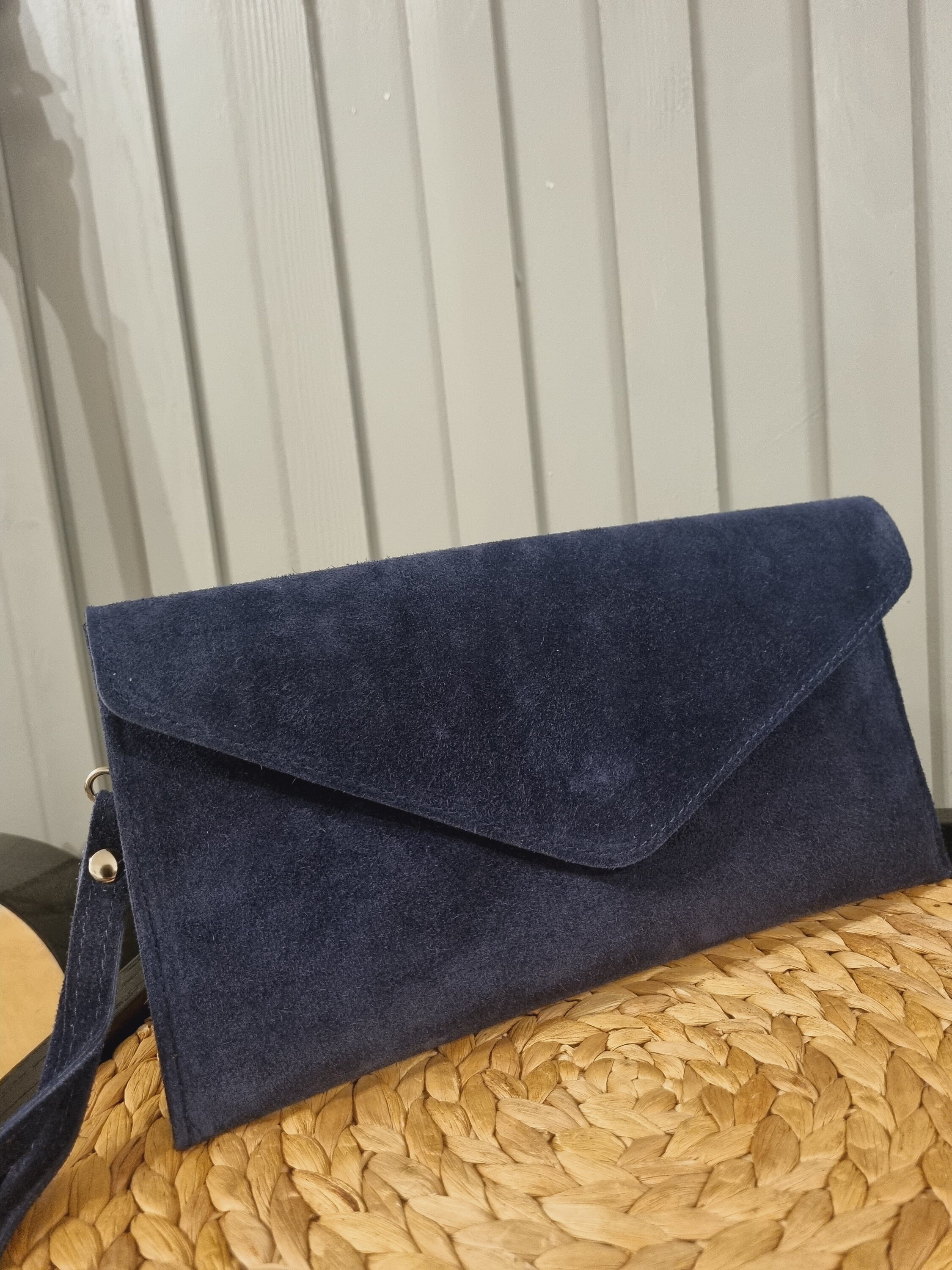 Suede Leather Navy Clutch Bag Dark Blue Evening Bag Blue Envelope Party Bag Wristlet Bag Navy