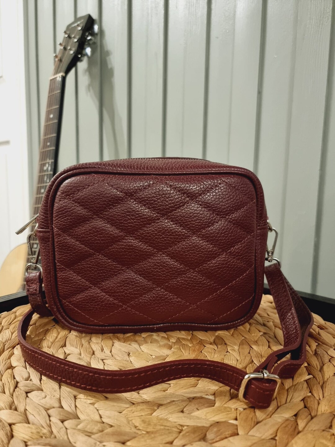 Quilted Wine Crossbody Bag/ Wine Red Leather Bag/ Red Bag/ Etsy