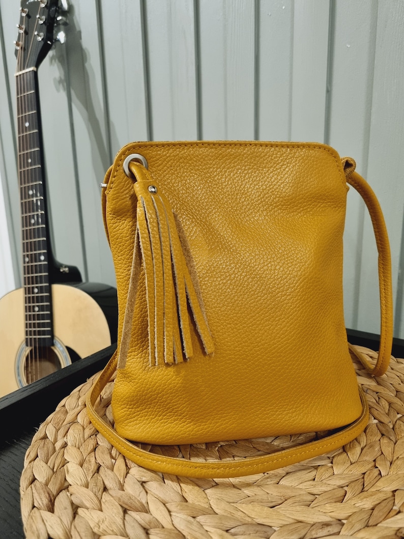 Mustard Crossbody Bag With Tassel/ Yellow Leather Bag/ Mustard Etsy