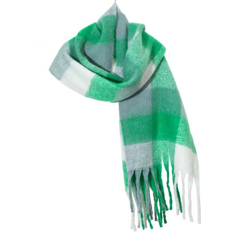 Oversized Checked Fluffy Winter Scarf White Scarf Green Scarf Wool ...