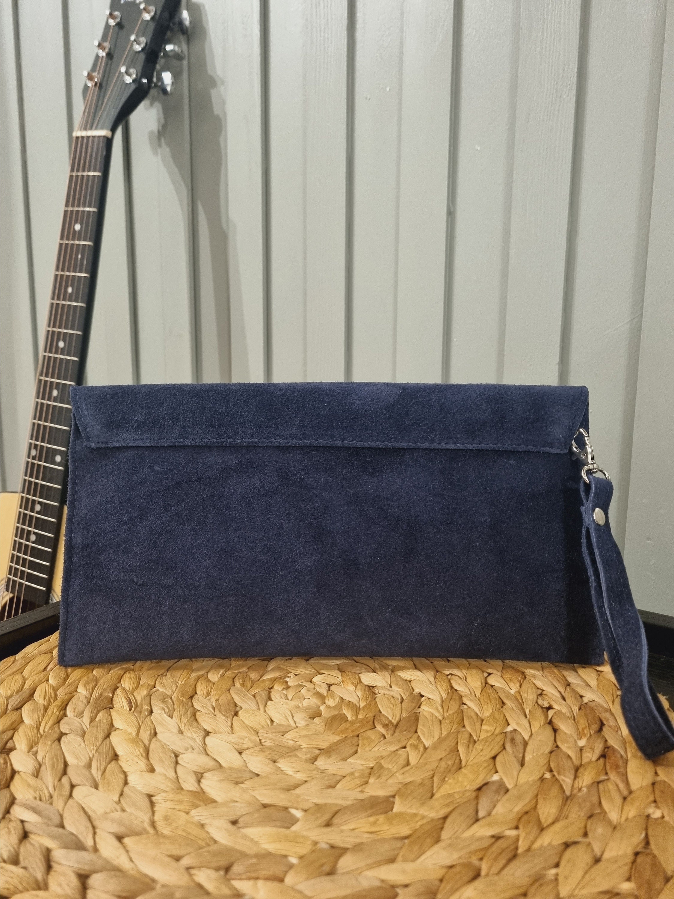 Suede Leather Navy Clutch Bag Dark Blue Evening Bag Blue Envelope Party Bag Wristlet Bag Navy