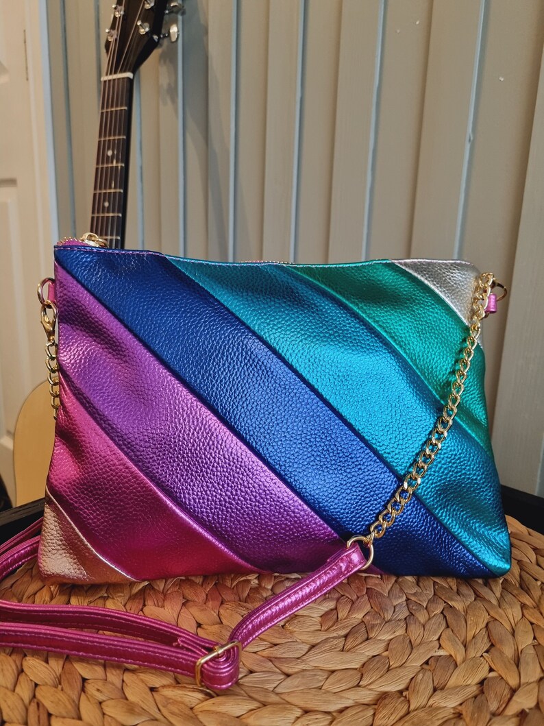 Double Side Metallic Clutch Bag Gold Crossbody Bag Shoulder Party Bag