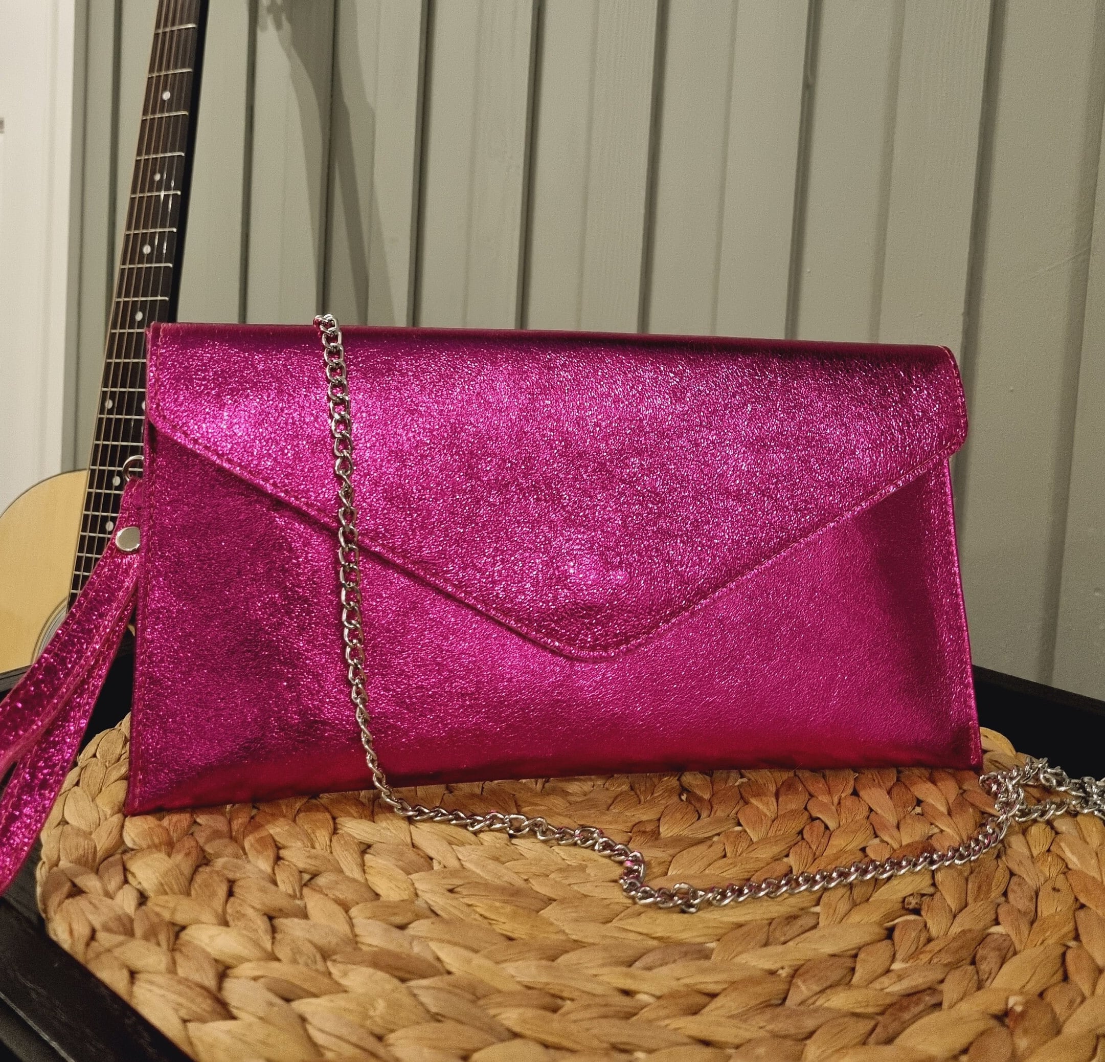 Fuchsia pink clutch bag, unique accessory, bright pink bridesmaid