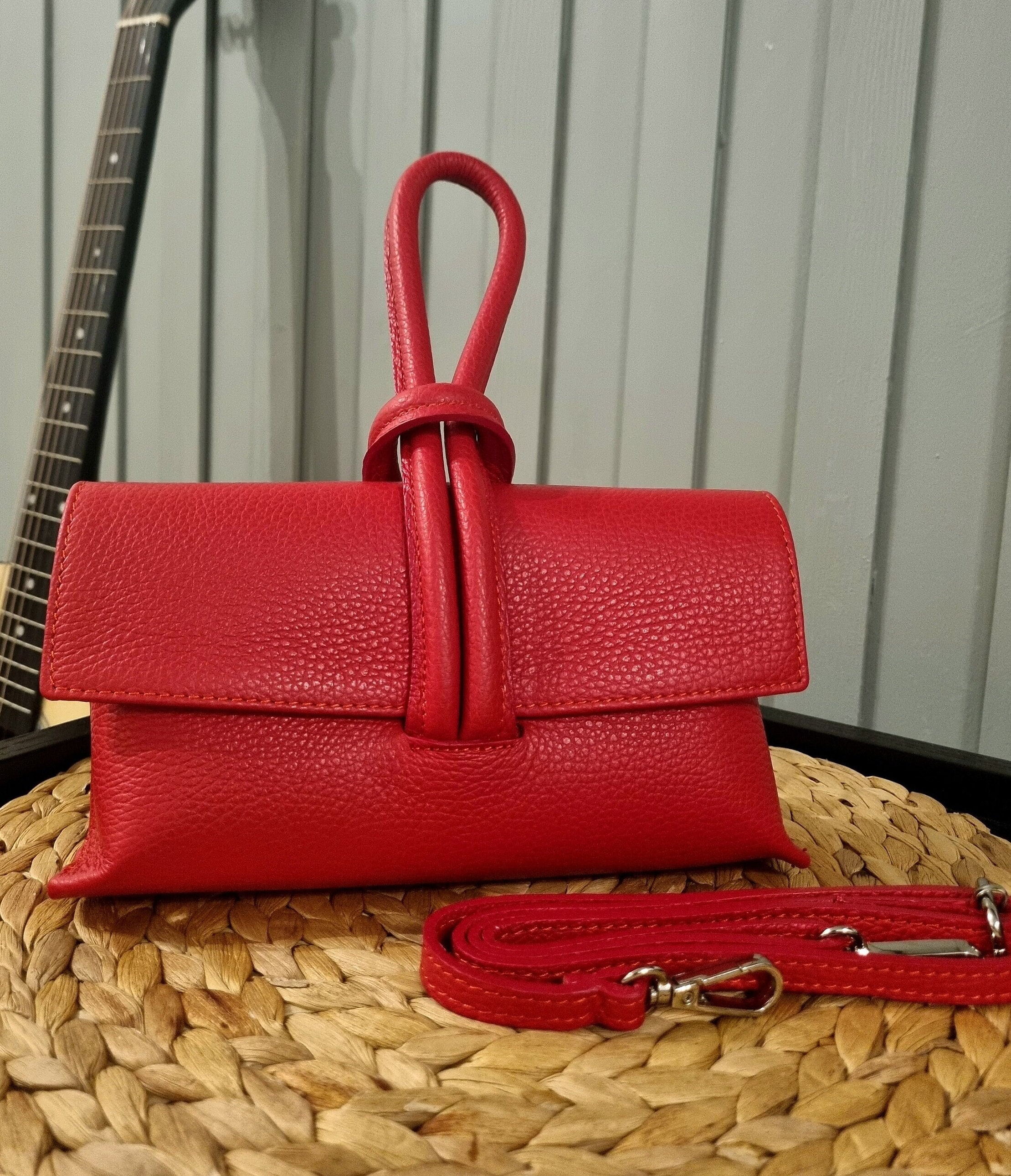 Red Designer Clutch Bag - Minimalistic Ladies evening bag for