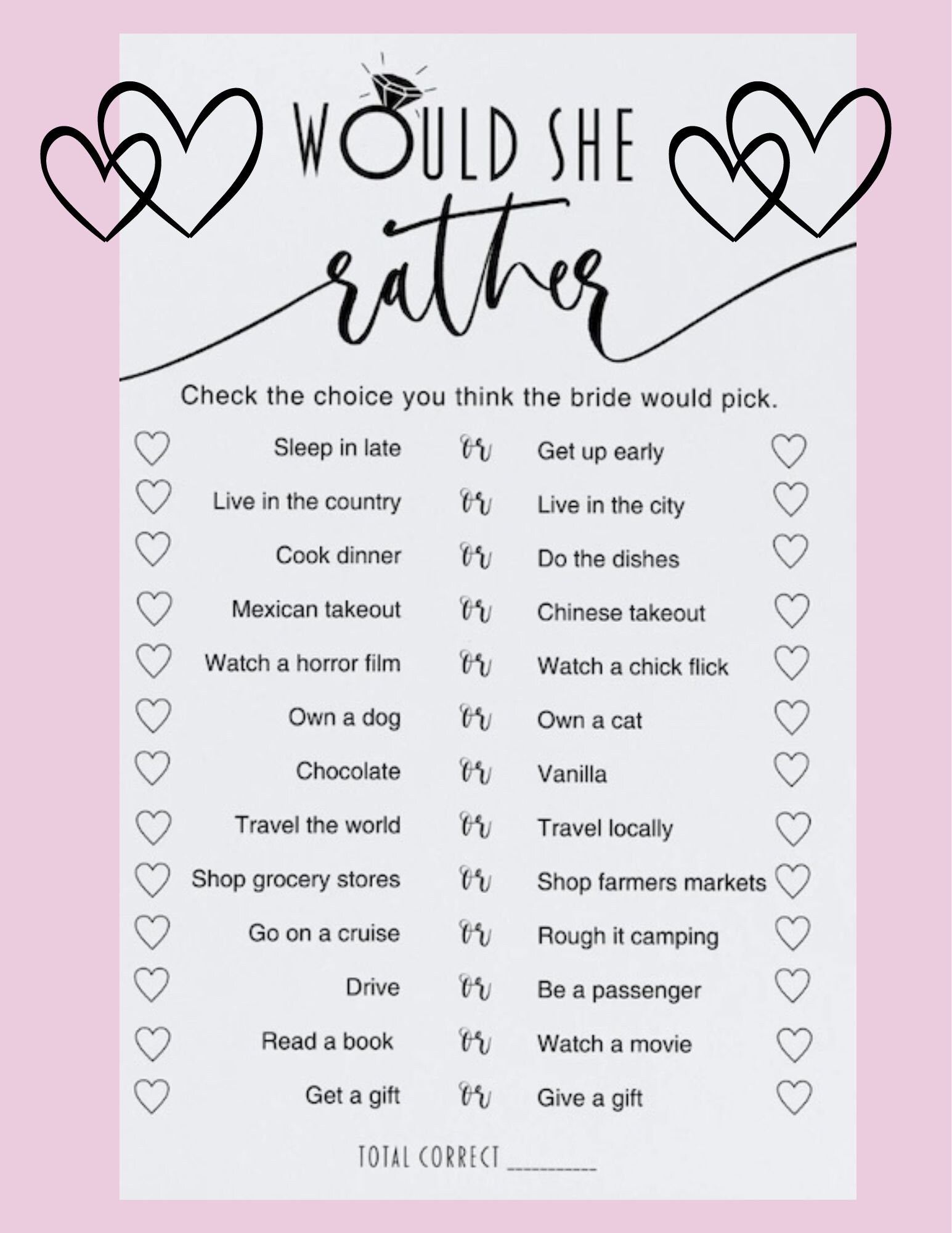 Would Your Rather Bridal Shower Game - Etsy