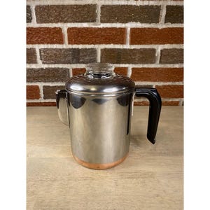 Cafetera percoladora VTG Revere Ware 1801, revestida de cobre, 6 tazas, pomo de Pyrex, 2272609