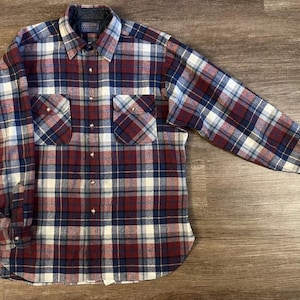 Pendleton Wool Blue & Red Plaid Shirt Mens XL VTG 60s Long Sleeve Pocket A26