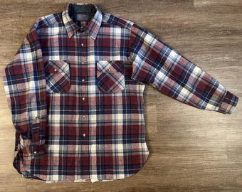 Pendleton Wool Blue & Red Plaid Shirt Mens XL VTG 60s Long Sleeve Pocket A26