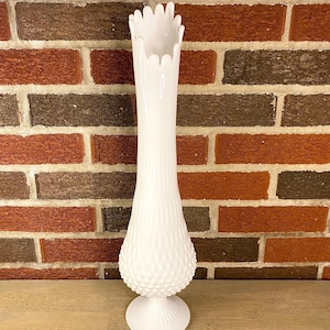 Vintage Large Fenton White Milk Glass Hobnail Pedestal Swung Vase approx. 19”