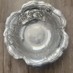 Arthur Court Cast Aluminum Lg Garden Rabbit Bunny 13&quot; Serving Salad Bowl