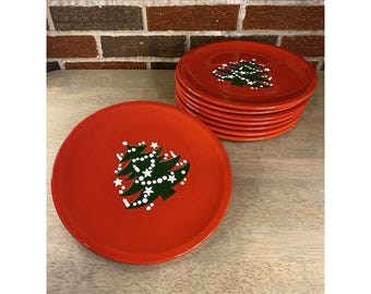 WAECHTERSBACH Vtg West Germany Roter Weihnachtsbaum-Speiseteller 25 cm, 8er-Set