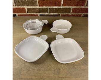 Set da sandwich e zuppa Corning Ware White "GRAB-IT" P 185-B e P 150-B Vintage