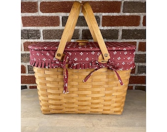 Vintage Longaberger Magazine Basket With Lid, Liner & Protector 1976