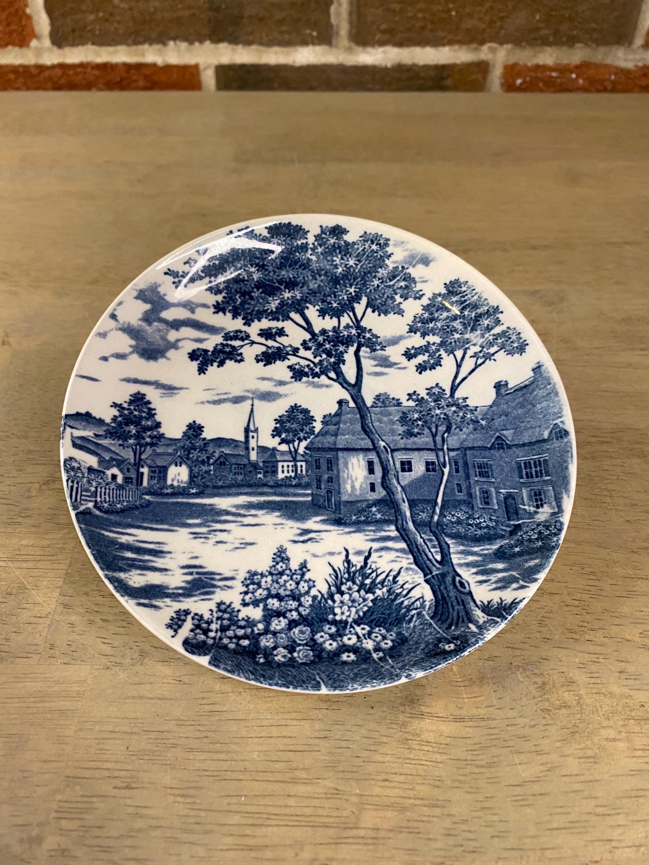 VTG Blue and White English Village Transferware Lunch Plate 5 3/4
