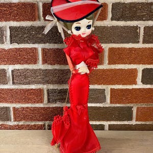 Vintage Bradley Big Eyed Doll 1976 Made in Korea - Elegant Red Dress - 18” in