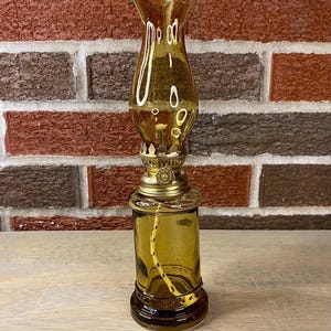 Vintage Amber Novelty 8.5&quot; Mini Oil Lamp. Made in Hong Kong