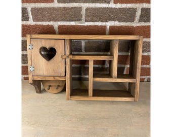 Vtg Wood Wall Shelf Curio Shadow Box Heart Dividers Display Country Cottage Core