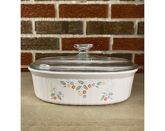 Cazuela ovalada Corning Ware English Meadow de 1,8 litros con tapa Pyrex Vintage