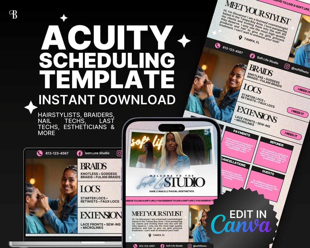 Editable Acuity Scheduling Template DIY Booking Site Design for Hair ...
