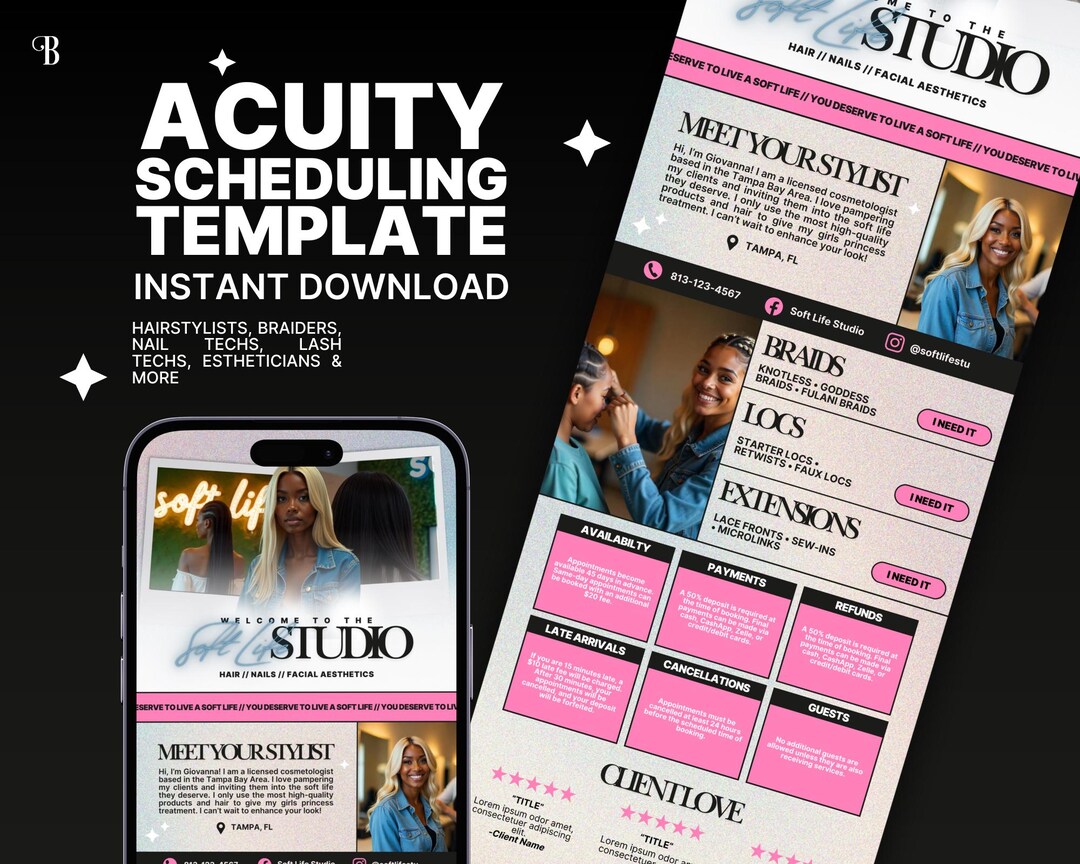 Acuity Booking Site Template DIY Booking Page for Hair Stylist, Lash