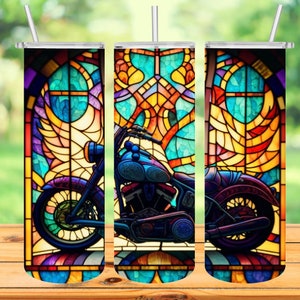 Stained Glass Motorcycle  Tumbler, Sippy Cup or Coffee Mug: Variety of Sizes