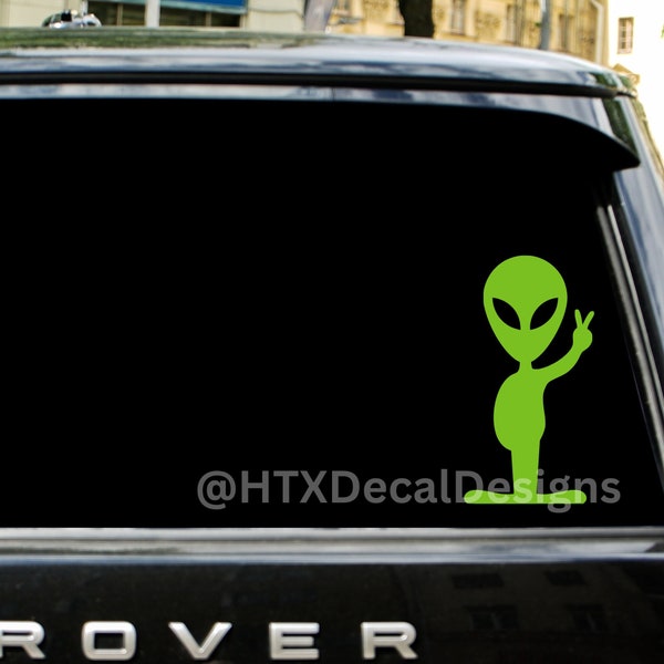 Alien Car Decal | Alien Peace Car Decal | Space Martian Custom Decal | UFO Decal | Holographic Custom Decal | Multiple Colors Decal