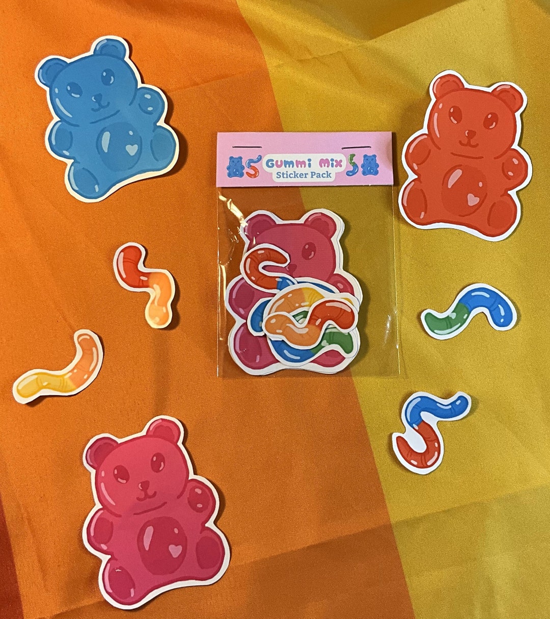 Gummi Worm Gummi Bear Sticker Pack Etsy