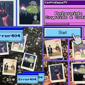 Cryptid Polaroids - Grey Alien and UFO - Fresno Nightcrawlers - Mothman - Mushroom family