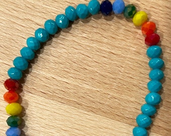 Turquoise Beaded Bracelet with Rainbow Accent - Faceted Crystal Jewelry