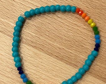 Turquoise Beaded Bracelet with Rainbow Accent Beads - Colorful Stacking Bracelet