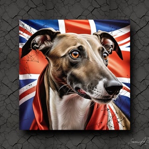 Greyhound Dog Puzzle, Patriotic Dog Jigsaw Puzzle, Union Jack Whimsical Canine Artwork, Family Fun Challenge, Unique Gift Idea, 500 Pieces
