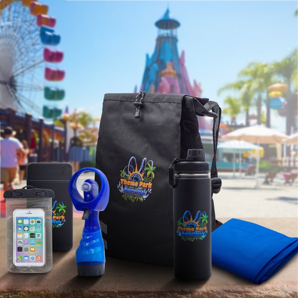 Theme Park Survival Travel Kit - All in One Theme Park Essentials - Waterproof Backpack - Perfect for Family, Solo, and Couples Adventures