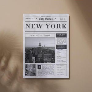 New York Printable Poster, Instant Download, Vintage New York Newspaper Digital Print, Vintage Decor, Retro News Art for Home Decor