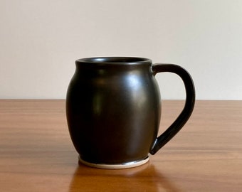 Classic jet black ceramic mug, handmade pottery tea mug, black coffee mug, pottery mug, handmade coffee cup