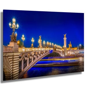Pont Alexandre III Paris Blue Hour Photo, Seine River Night Photography, Paris Iconic Bridge Print, French Cityscape Wall Art