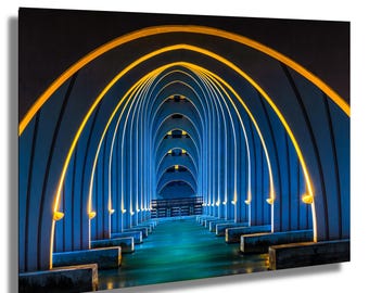 Cathedral Bridge St Pete Florida Photo, Delgado Memorial Bridge Print, Pinellas Bayway Night Photography, Florida Blue Hour Wall Art