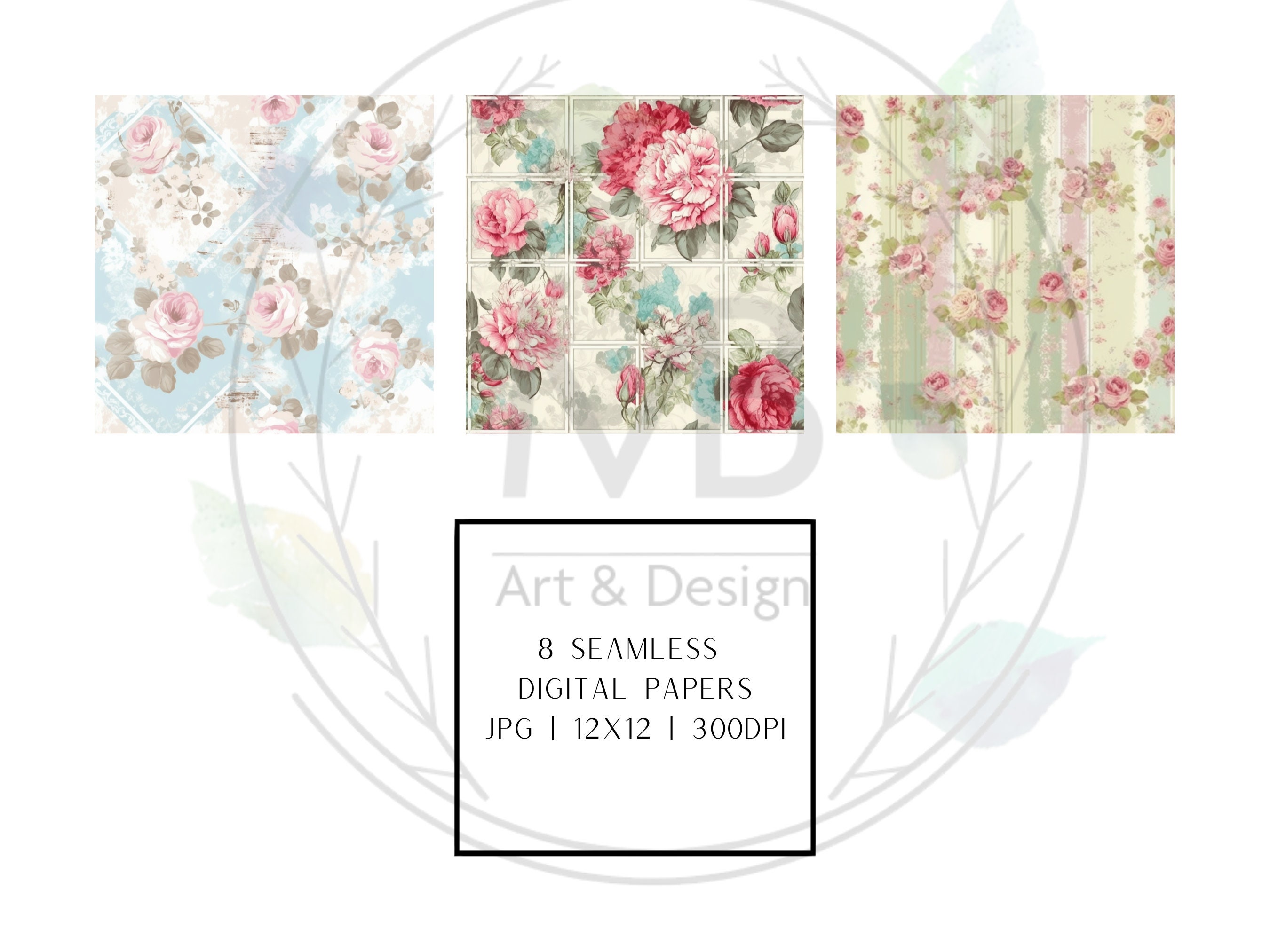 Vintage Shabby Chic | Seamless Pattern | Printable Digital Paper ...