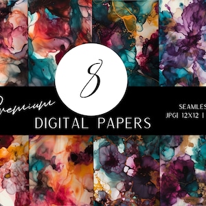 Tinta de álcool em tom de joia | Padrão sem costura | Papel digital imprimível | Download instantâneo | Página de recados