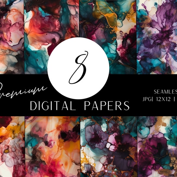 Jewel Tone Alcohol Ink | Seamless Pattern | Printable Digital Paper | Instant download | Scrapbook